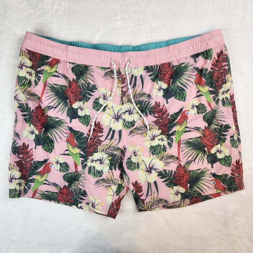 NWOT Goodfellow & Co Pink Tropical Floral Parrot Leaf Swimming Trunks Sz 2XL